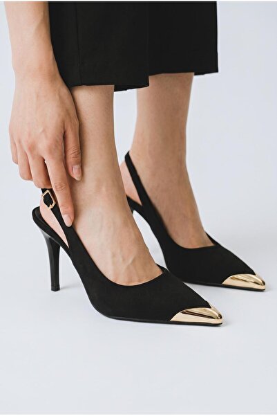 besoin shoes store Gold Metal Accessory Detailed High Heeled Shoes Stiletto B...