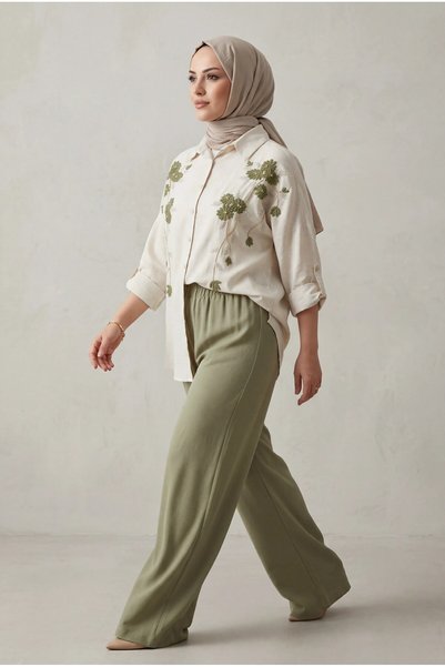 BURRASCA Embroidered Stone-Embellished Oversized Linen Shirt