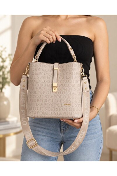 Just Polo Women's Hand and Shoulder Bag with Logo, Gold Buckle, Double Strap,...