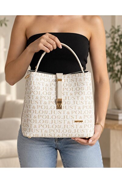 Just Polo Women's Hand and Shoulder Bag with Logo, Gold Buckle, Double Strap,...