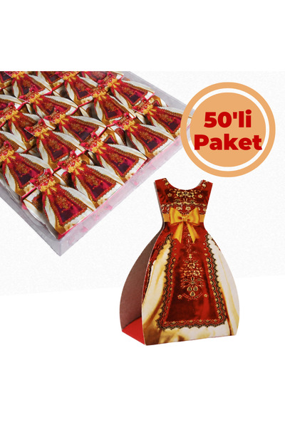 Renk İthalat Kaftanlı Kına Kırmızı 50'li Paket Hediyelik Dağıtmalık Hazır Pak...