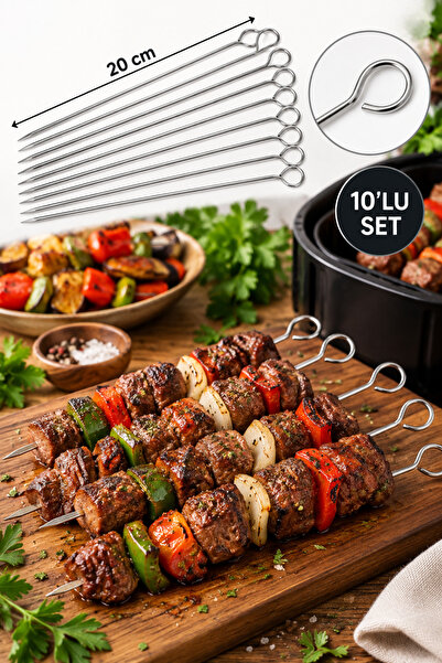 SIMPLIO 10'Lu Paslanmaz Çelik Şiş Seti (20 Cm) - Airfryer & Mangal