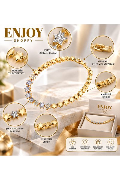 Generic Brand Women's Gold Star Bracelet with Zircon Stones, Sparkling Jewelry Model, Stylish and Elegant Jewelry