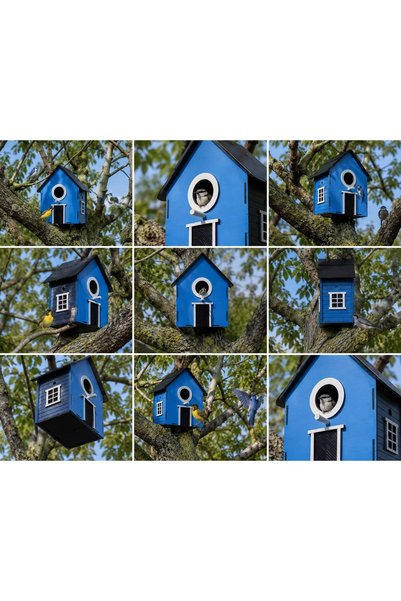 WoodenZoo Wooden Decorative Bird House Nest, Nesting Box, Balcony, Garden Accessory (Blue 16X10X22 cm)