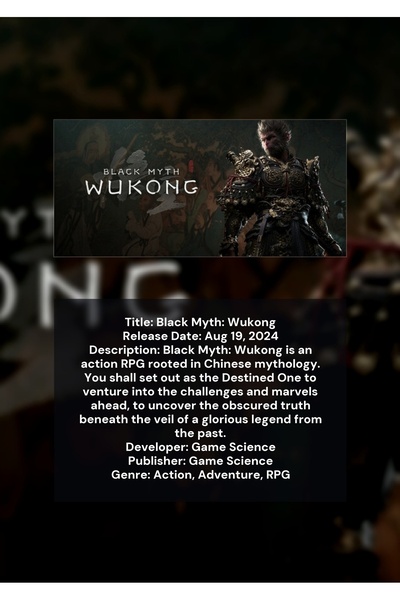 OEM Poster Infografic Black Myth Wukong, Joc Actiune RPG, Carton 250g, A4