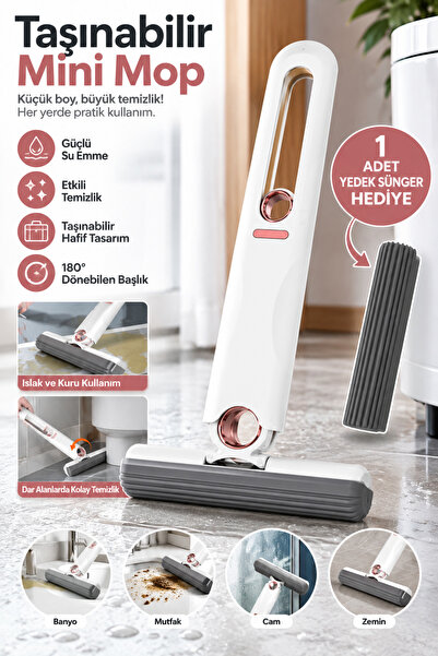 ERYHOME Mini Taşınabilir Sıkmalı Mop + Yedek Sünger | Yüksek Emici, El Değmed...
