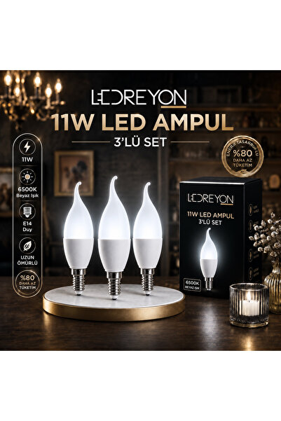 LEDREYON 3 Adet 11W Kıvrık Buji Led Ampul Mum Ampul E-14 Duy Beyaz Işık