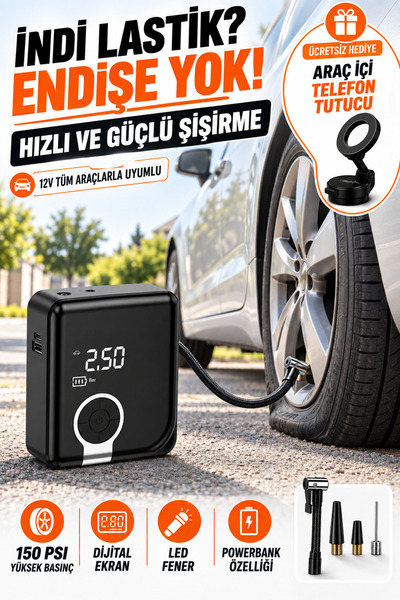 Zineets Pro Taşınabilir Mini Dijital Göstergeli Araç Lastik Sişirme Hava Komp...