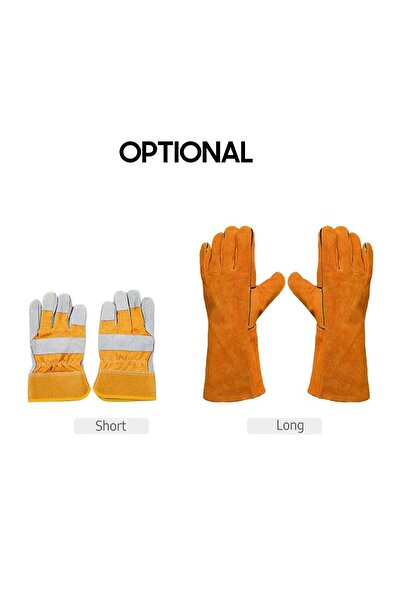 Generic Short Yellow & Grey Cowhide Leather Welding Gloves - Heat Resistant Breathable Forge Gloves for Indu