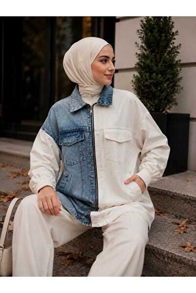 Wise&Go Store Women's Two-Tone Denim Jacket – Zip-Up Jeans Jacket