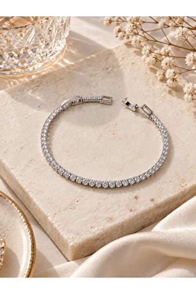 serelya Brass Silver Color Thin Zircon Stone Waterway Women's Bracelet Adjust...