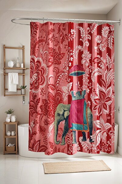 EVPANYA Red Ethnic Elephant Patterned Bathroom Curtain, Shower Curtain, Batht...