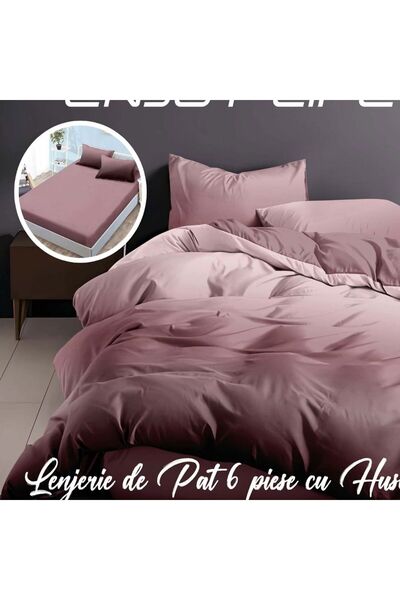 NufJoy Lenjerie pat dublu Bumbac Finet 6 piese, Cearceaf cu elastic pentru sa...