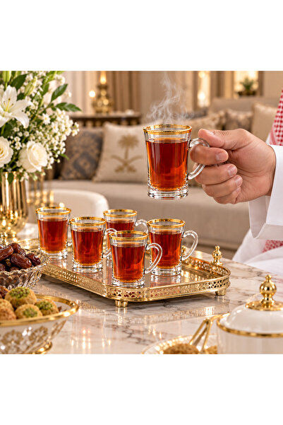 Dania Luxury Clear Glass Tea Cup Set with Gold Rim - 6 Pieces - 120ml |   Ele...