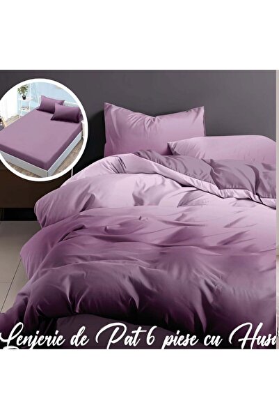 NufJoy Lenjerie pat dublu Bumbac Finet 6 piese, Cearceaf cu elastic pentru sa...