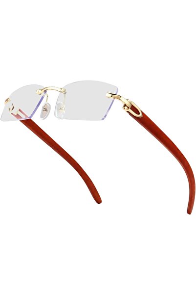 Dollger Rimless Rectangle Sunglasses for Men Women Hip-hop Wood Small Square ...
