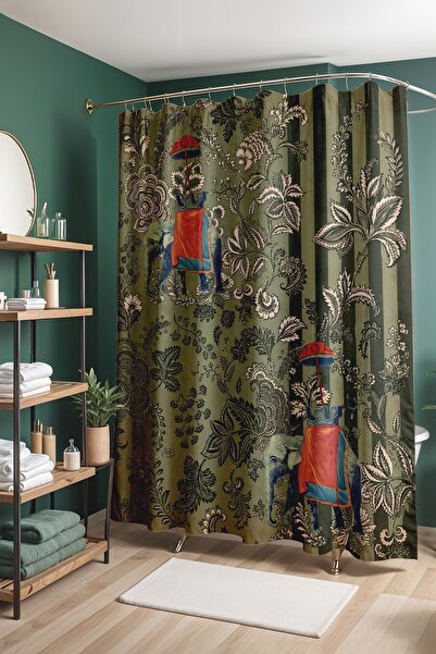 EVPANYA Green Ethnic Elephant Patterned Bathroom Curtain, Shower Curtain, Bat...