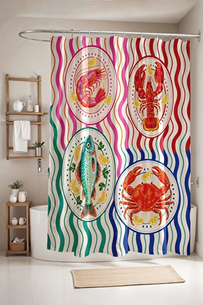 EVPANYA Colorful Seafood Patterned Bathroom Curtain, Shower Curtain, Bathtub ...