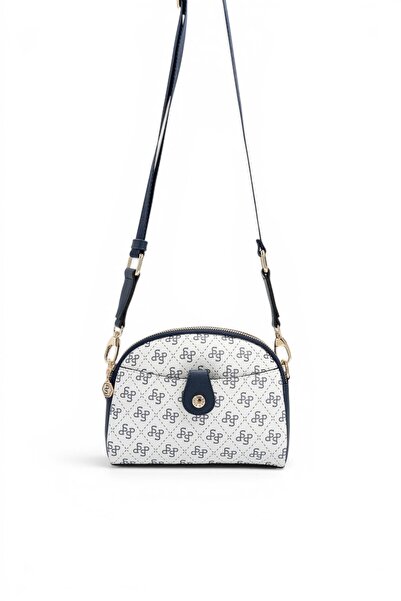 Silver Polo Beyaz - Lacivert Monogram Kadın Çapraz Çanta SP1144