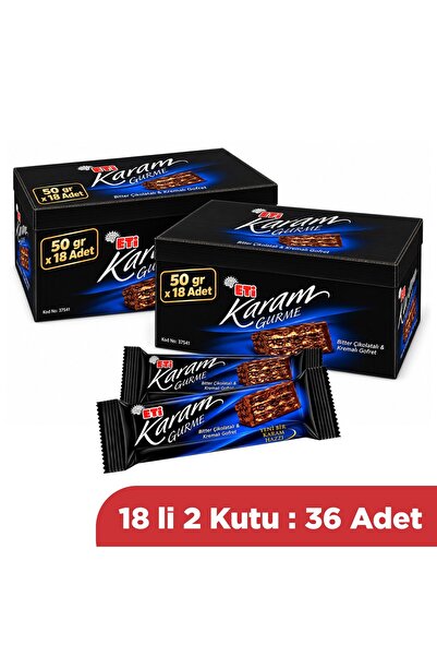 Eti Karam Gurme Dark Chocolate Wafer 50 Gr X 36 Pieces (2 Boxes)