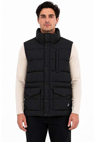SKECHERS All Weather Cozy Fit Full Zip Vest S2620193 Şişme Erkek Yelek SİYAH