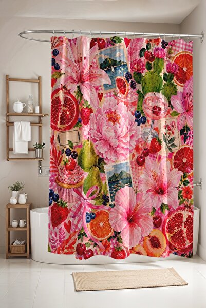 EVPANYA Flowers and Fruits Patterned Bathroom Curtain, Shower Curtain, Bathtu...