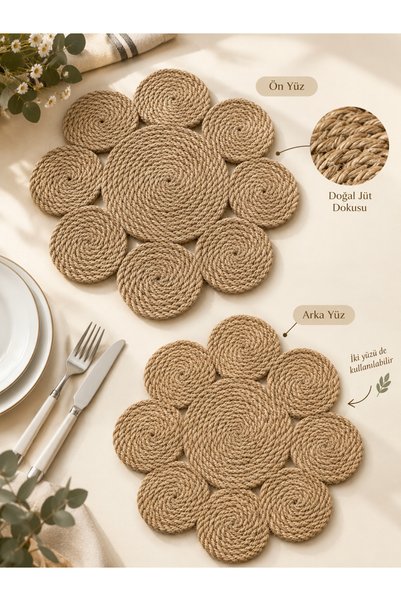 Rope Decor 4-Piece Daisy Natural Jute Placemat Set 36 cm Handmade American Placemat