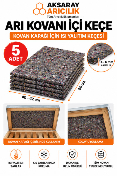 Aksaray Arıcılık Arı Kovanı İçi Keçe Isı Yalıtım Keçesi 50x40-42 cm 4-6 mm Ka...
