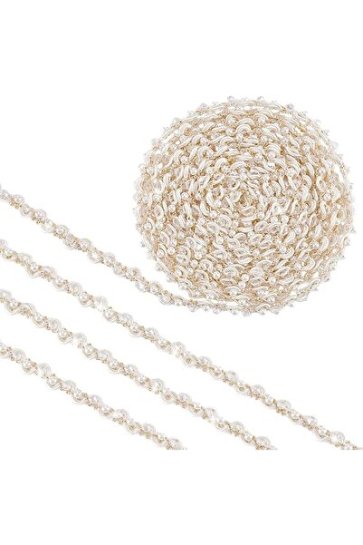 KASTWAVE 5 Yards White Pearl Lace Ribbon, 3/8 Inch Wavy Beaded Rhinestone Lac...