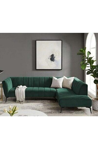 Palma homez روبال | كنبة زاوية حرف L مخمل وخشب سويدي - اخضر - أرتا - 250x180x...