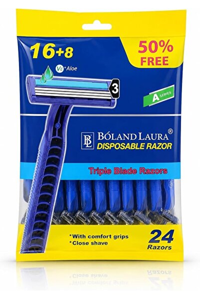 BOLAND LAURA Poland Laura Triple Blade Disposable Men's Razor Blades 24 Blade...