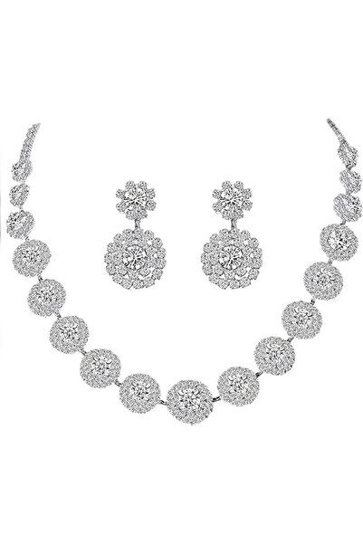 X SPRING Rhinestone Necklace and Earrings, Elegant White Bridal Jewelry Set w...