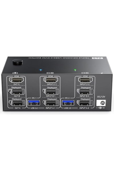 NALACAL محول KVM لثلاث شاشات وكمبيوترين بدقة 8K@60Hz و4K@144Hz، محول KVM ثلاث...