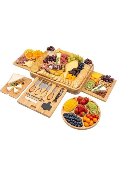 GENERAL مجموعة ألواح تقديم اللحوم والجبن من الخيزران مع أدوات تقطيع، طبق جبن ...