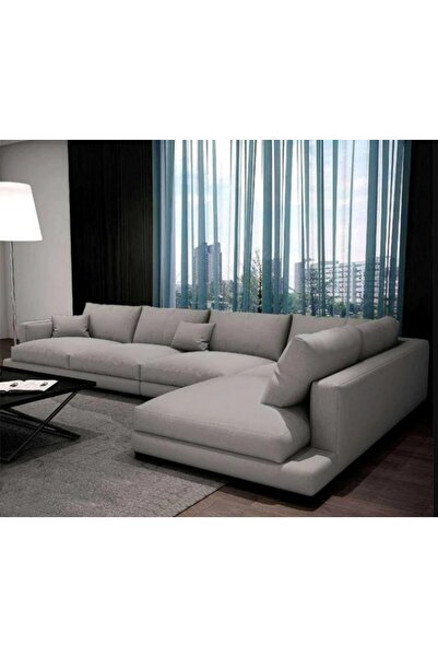 Palma homez روبال | كنبة زاوية حرف L كتان وخشب سويدي - أرليا - 320x200x70x90 سم