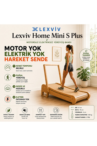 Lexviv Home Mini S Plus Elektriksiz koşu bandı - Manuel Koşu bandı - Motorsuz...