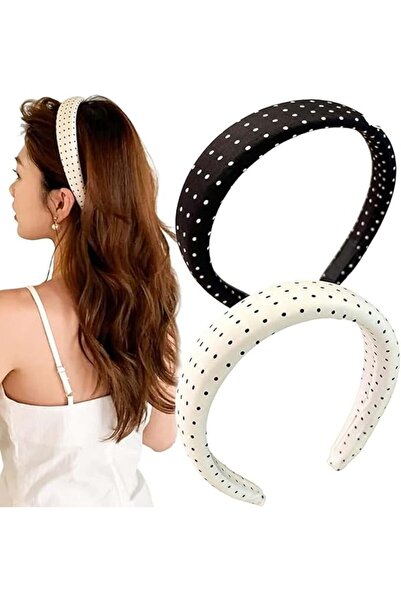 Yelajoy 2Pcs Polka Dot Headbands Set, Vintage Padded Hairbands, Satin Headban...