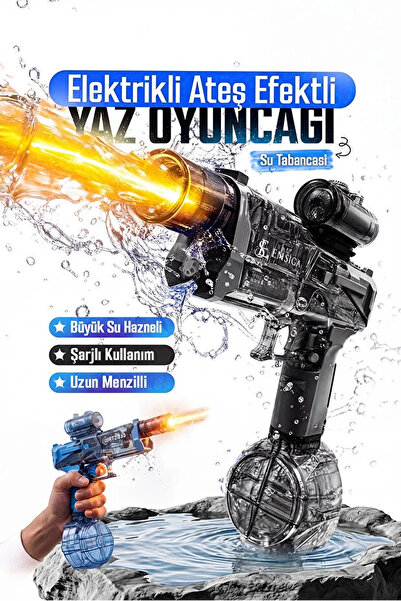 KATJMER Elektrikli Ateş Efektli Uzun Menzilli Şarjlı Su Tabancası Otomatik Sü...