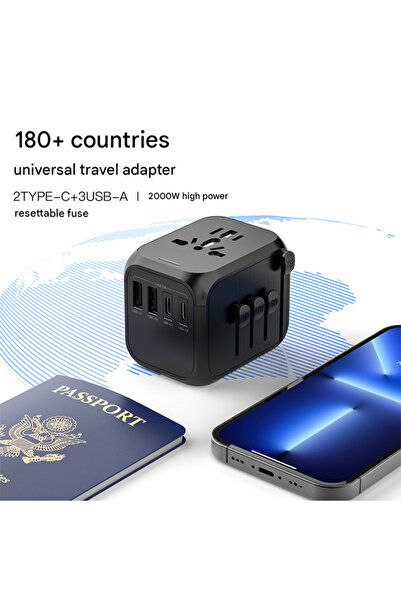 KEKE محول سفر عالمي متعدد الدول مع منفذين USB-A ومنفذين USB-C، محول طاقة بقدرة 2000 واط، 110-250 فولت