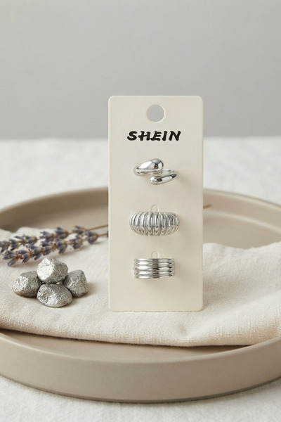 MEKs Silver Color Brass 3-Piece Vintage Women's Ring Combination Byk4297