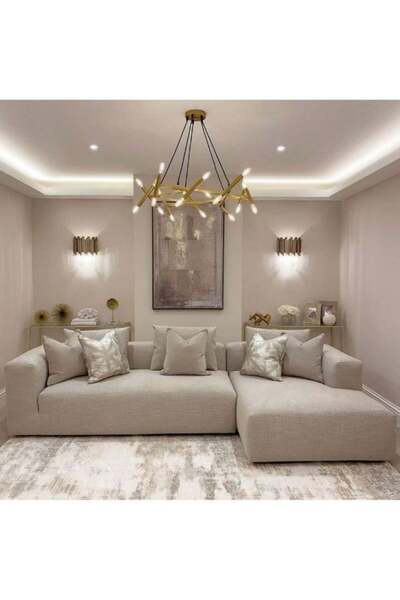 Palma homez روبال | كنبة زاوية حرف L كتان وخشب سويدي - بيج - أركا - 250x200x7...