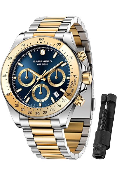 SAPPHERO Mens Watches Stainless Steel Analog Quartz Chronograph Watches for M...