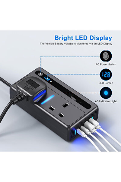 KLNAMAEAAN محول طاقة للسيارة 300 واط مع منفذ USB-C بقدرة 36 واط وتقنية QC 3.0، محول من 12 فولت/24 فولت إلى تيار متردد للمركبات