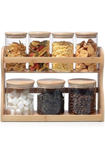 Generic 2-Tier Bamboo Spice Rack Organizer with 7 Airtight Glass Jars & Lids,...