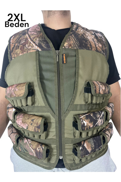 UYĞURCA Avcı Yeleği (2XL Beden) - 50 Adet Kapasiteli - 12CAL (HAKİ)