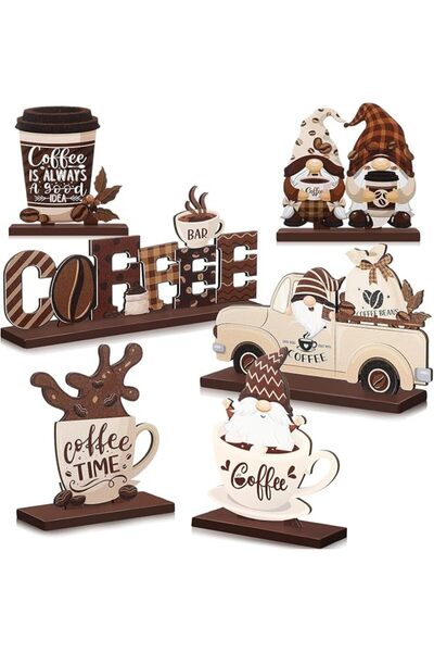 Aputue Coffee Bar Decorations, 6 Piece Set with Wooden Tray and Table Signs, ...