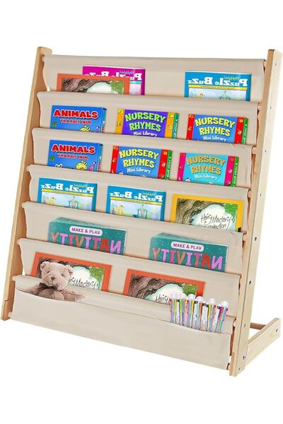 GENERAL رف كتب للأطفال - خزانة كتب خشبية طبيعية بـ 7 طبقات، منظم كتب للأطفال ...