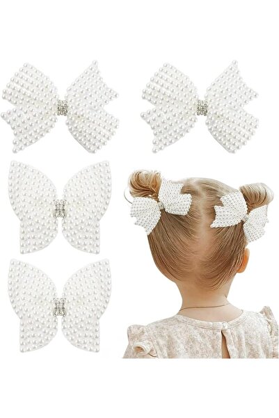 Tazweeq 4Pcs Pearl Hair Bows for Girls, White Butterfly Flower Hair Clips, We...