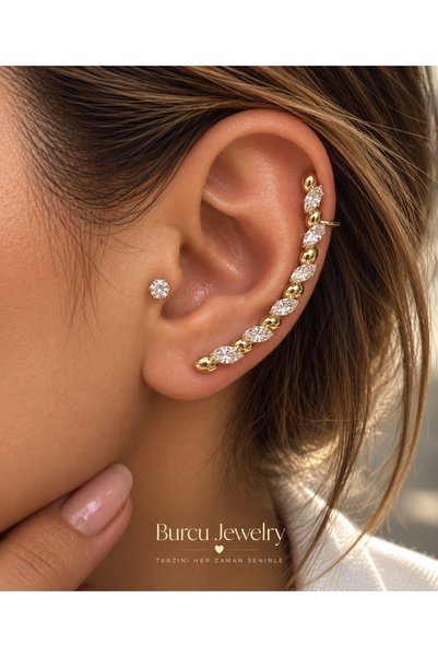 BURCU JEWELRY Nova 2’li Kıkırdak & Tragus Küpe Seti – Gold