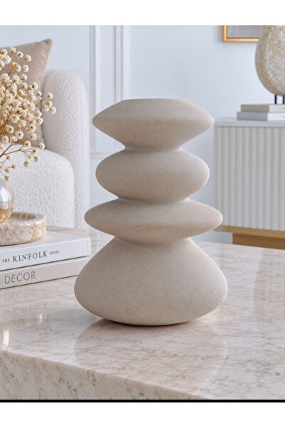 Dekoratif Modern Vazo Taş Rengi 27 cm